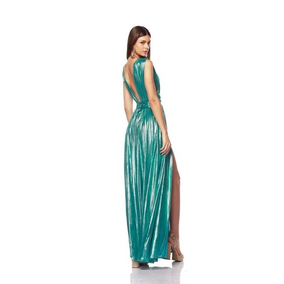 Bronx and Banco Romi Metallic Goddess Gown in Teal Womens Long Dress - Picture 4 of 17